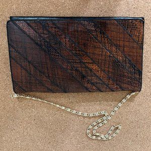 Vintage Bags by Varon Snakeskin Convertible Envelope Clutch With Chain